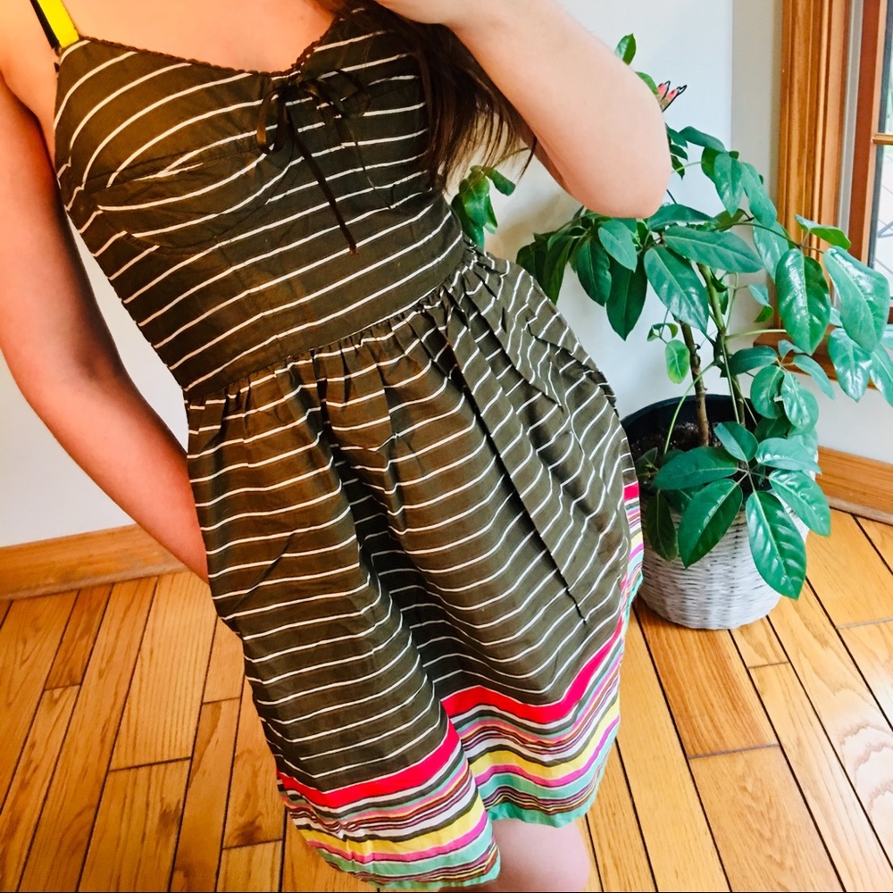 Bordered Spaghetti A-Line Dress